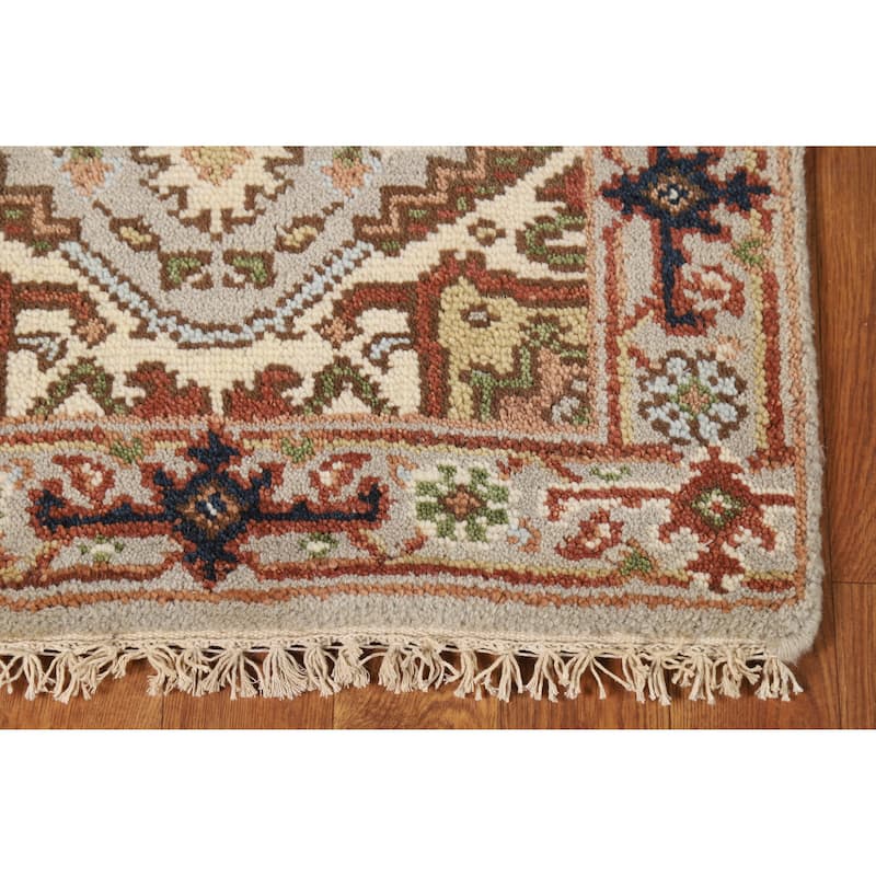 Hand Knotted Oriental 100% Wool Carpet Traditional Medallion Greys & Charcoal Heriz (serapi) Area Rug - 3' 0'' X 2' 0''