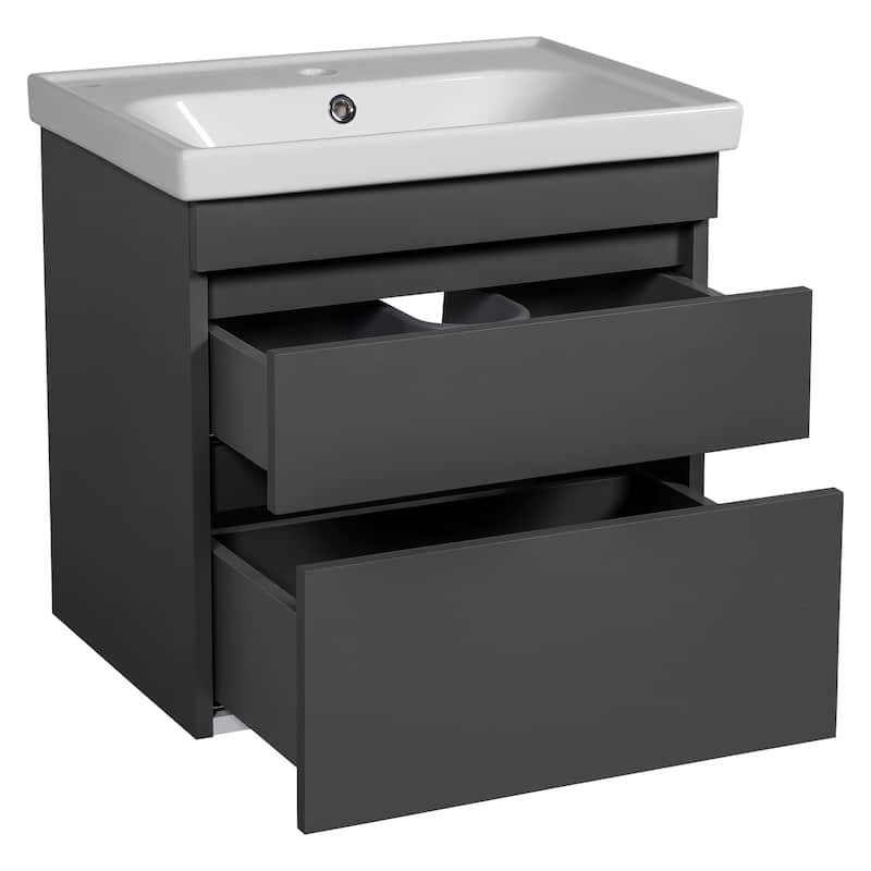 Modern Wall-Mounted Bathroom Vanity with Washbasin Niagara Gray Matte Non-Toxic MDF-24"-Diamond 32"