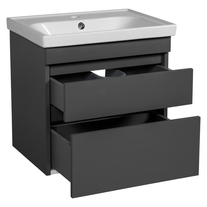 Modern Wall-Mounted Bathroom Vanity with Washbasin Niagara Gray Matte Non-Toxic MDF-24"-Omega R-line 40"