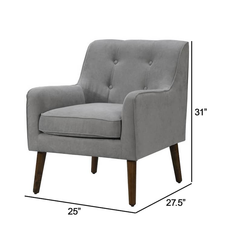Kina 28 Inch Accent Chair, Light Gray Fabric, Button Tufted, Angled Legs