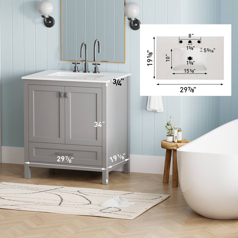 Bathroom Vanity with Sink, Storage Cabinet with Marble Countertop, Bathroom Vanities with Soft Close Doors and Large Drawer