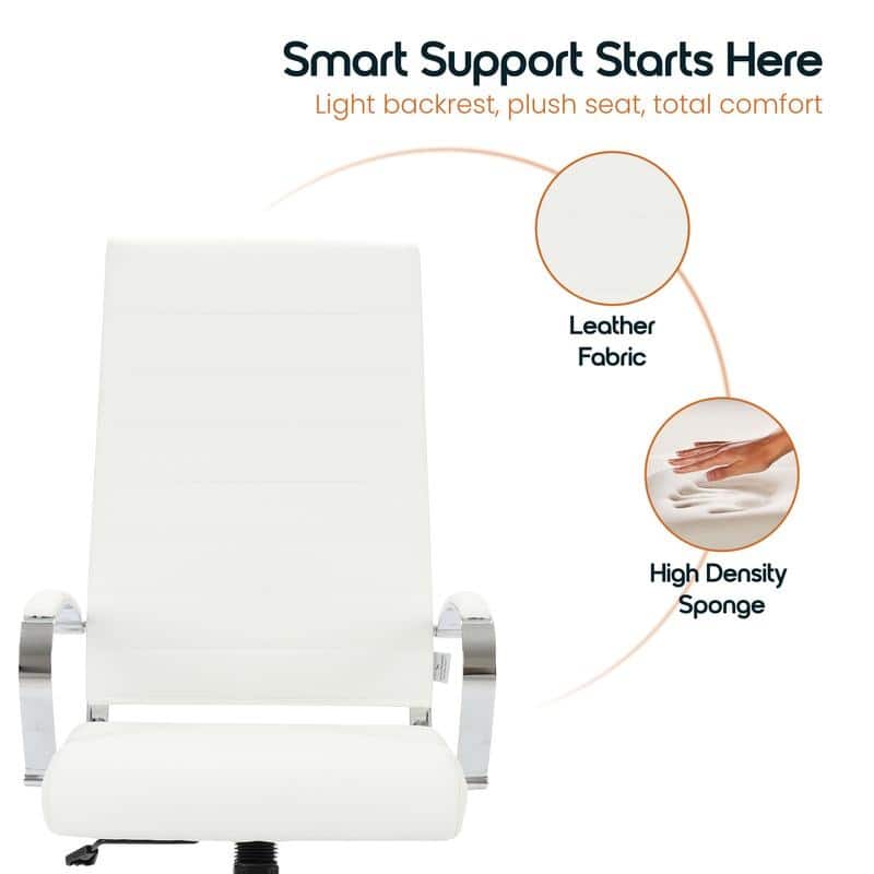 Benmar High-Back Leather Office Desk Chair in Stainless Steel Frame Adjustable Height Tilt Lock 360 Swivel Ergonomic Chair