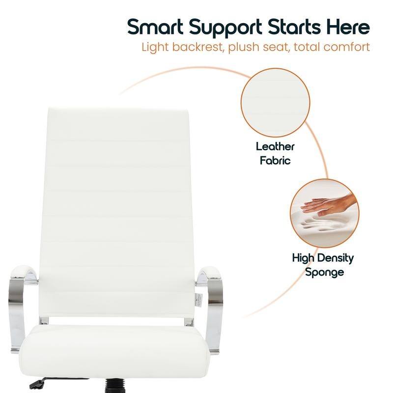 Benmar Leather Executive Office Chair with Chrome Frame, Adjustable Height, Tilt Lock, 360° Swivel, and Smooth Rolling Casters