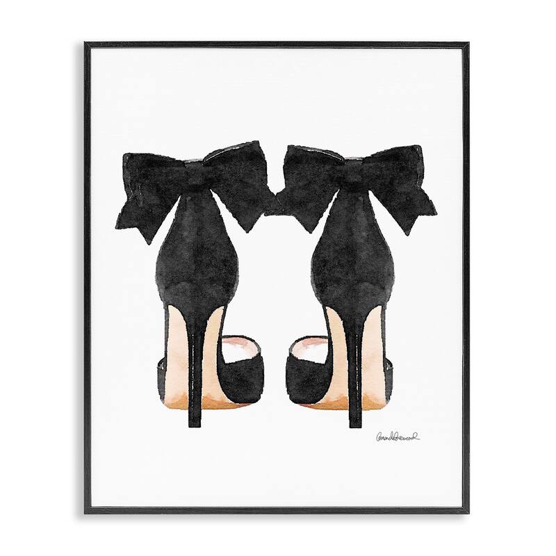 Stupell Glam Pumps Heels With Black Bow Framed Giclee Texture Art - Black Framed - 11 x 14