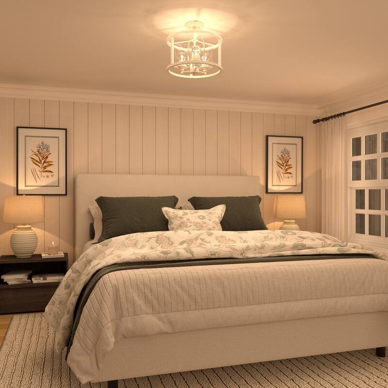 Acroma 3-light White Modern Farmhouse Semi-Flush Mount Ceiling Light