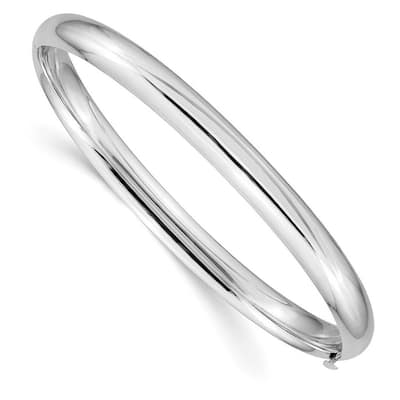 Curata 14k White Gold High Polished 6.00mm Hinged Cuff Stackable Bangle Bracelet