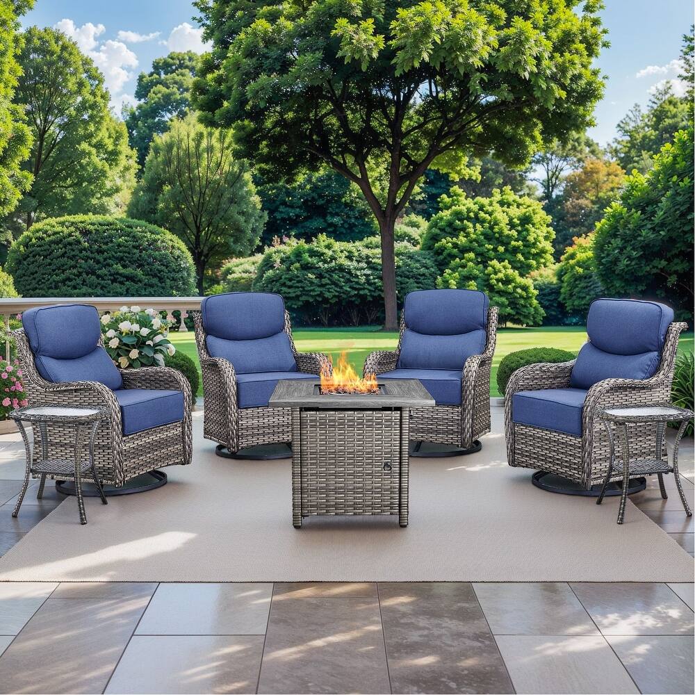 Pocassy Outdoor 6" Swivel Chairs with Fire Pit Table