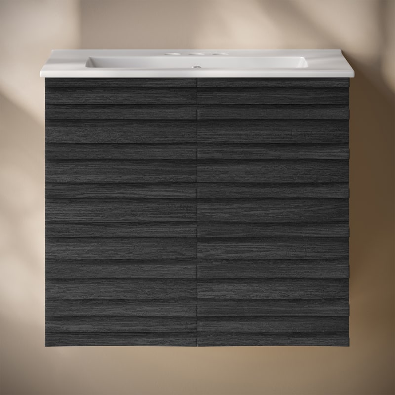 Cascade 24" Wall-Mounted Bathroom Vanity In Black Oak With 3-Hole Centerset Sink Top - 24