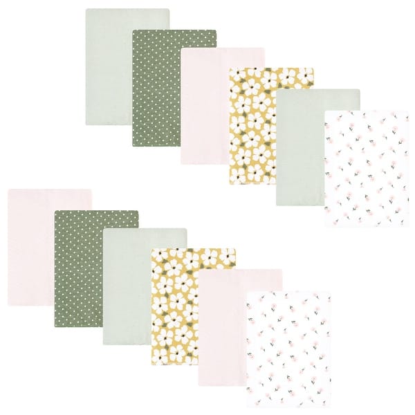 slide 1 of 1, Hudson Baby Infant Girl Flannel Burp Cloth 12pk, Sage Floral, One Size - Sage Floral - One Size One Size - Sage Floral