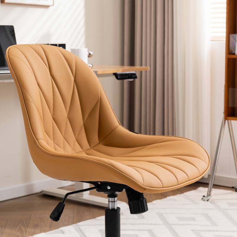 Armless Swivel Office Chair, Faux Leather Task Chairs with Wheels