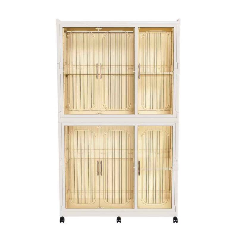 Movable Children's Wardrobe with Wheels, Portable Wardrobe Closet Storage Cabinet Organizer with 2 Hanging Rod, Creamy White