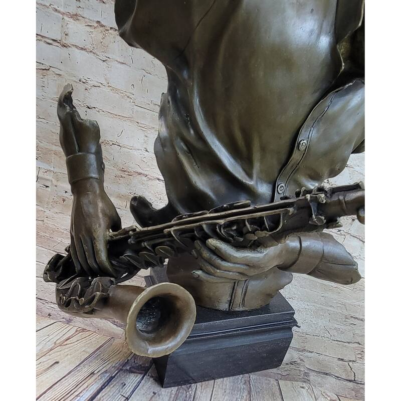 Harlem Jazz Man Saxophonist African American Black Saxophone Player Bronze Statue Sculpture Art