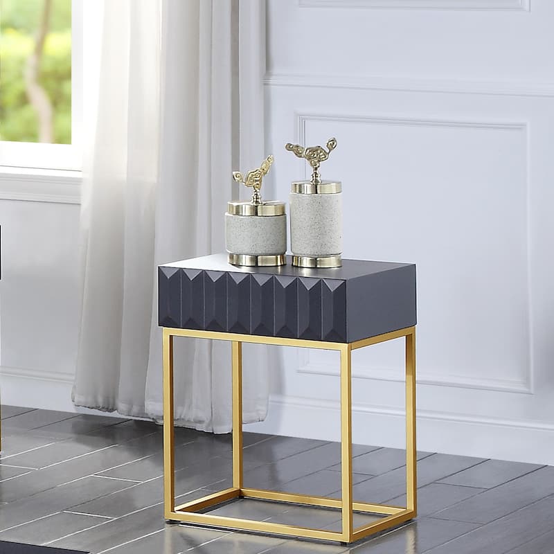 Bird Contemporary Steel 1-Drawer Accent Table by Furniture of America - 24"H x 19"W x 16.5"D - Antique Blue