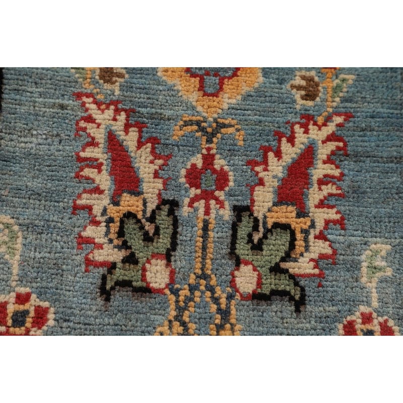 Light Blue Kazak Oriental Runner Rug Hallway Handmade Wool Carpet - 2'1" x 5'7"