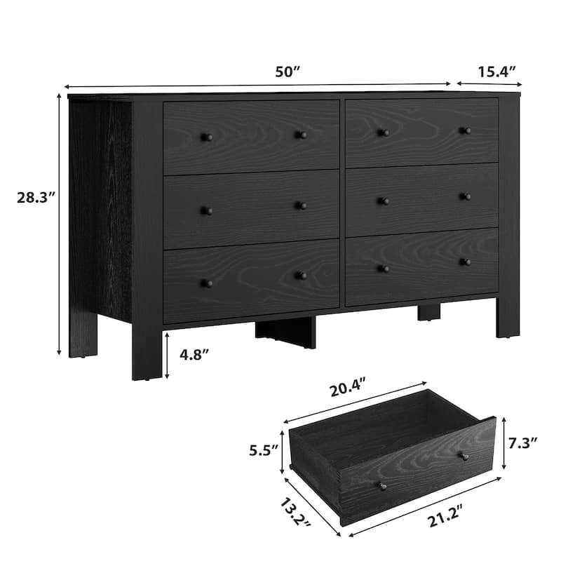 6 Drawer Dresser for Bedroom, Modern Wooden Storage Chest with Drawers