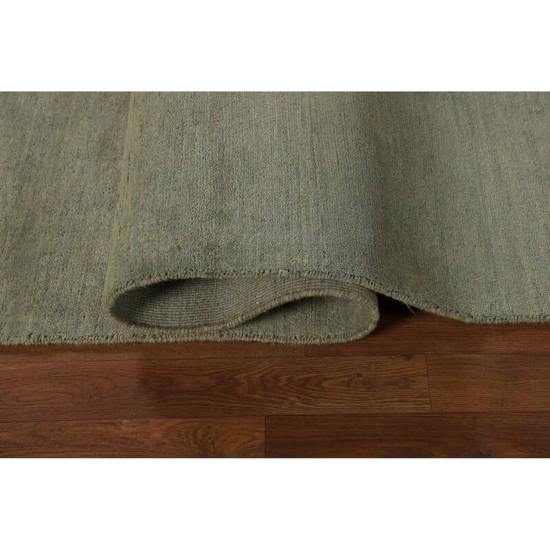 Sage Green Solid Gabbeh Modern Area Rug Hand-Knotted Wool Carpet - 6'10" x 9'5"