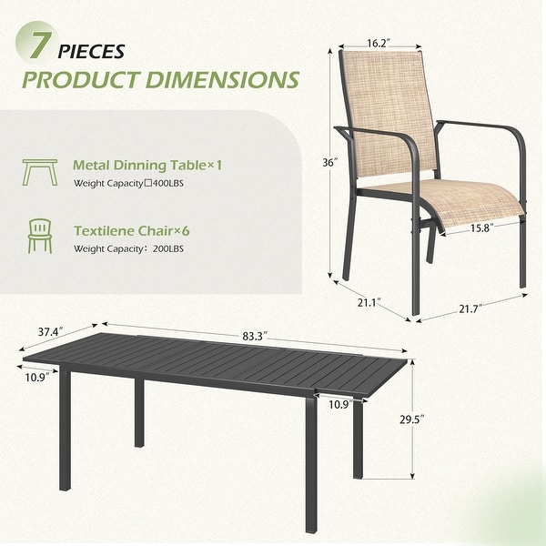 dimension image slide 24 of 33, Patio Dining Set, Outdoor Dining Table and Chairs Set with Textilene Chairs, Adjustable Umbrella Hole for Garden, Backyard