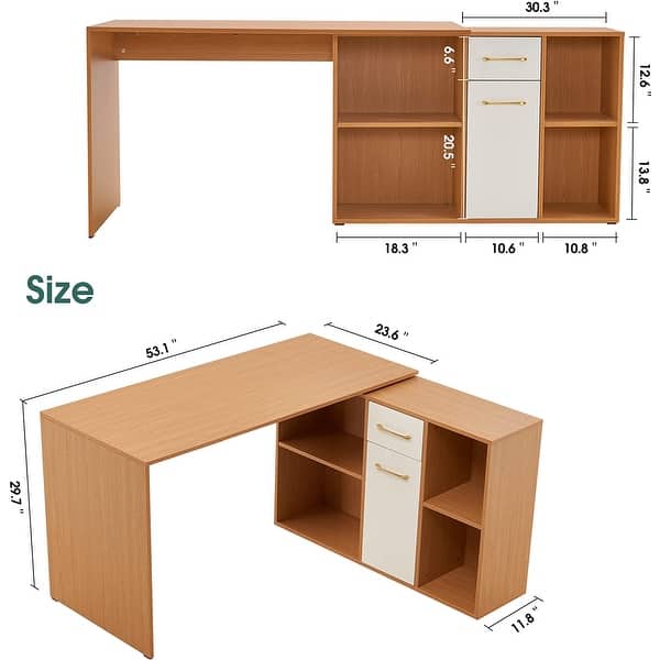 Ivinta Convertible Executive Desk, L Shaped Computer Office Desk Wood Corner Deak with Storage
