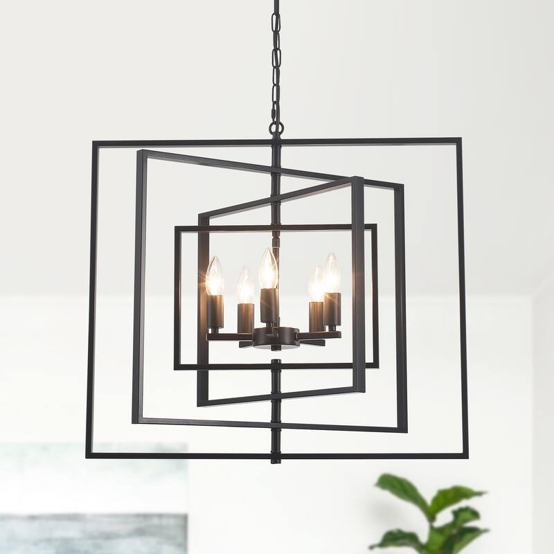 25.59inch 5 Lights Modern Chandelier with 4 Metal Frames 360 Degree Adjustable for Different Rooms - Black