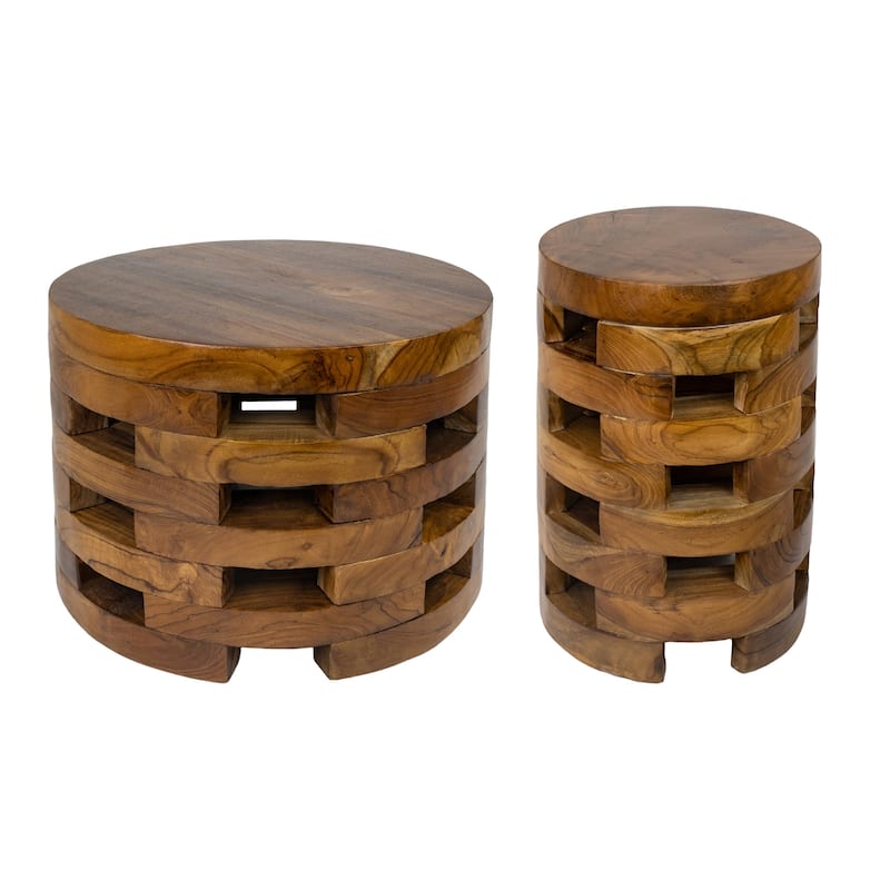 Handcrafted Brown Open Teak Wood Coffee Table Accent Side Table End Table