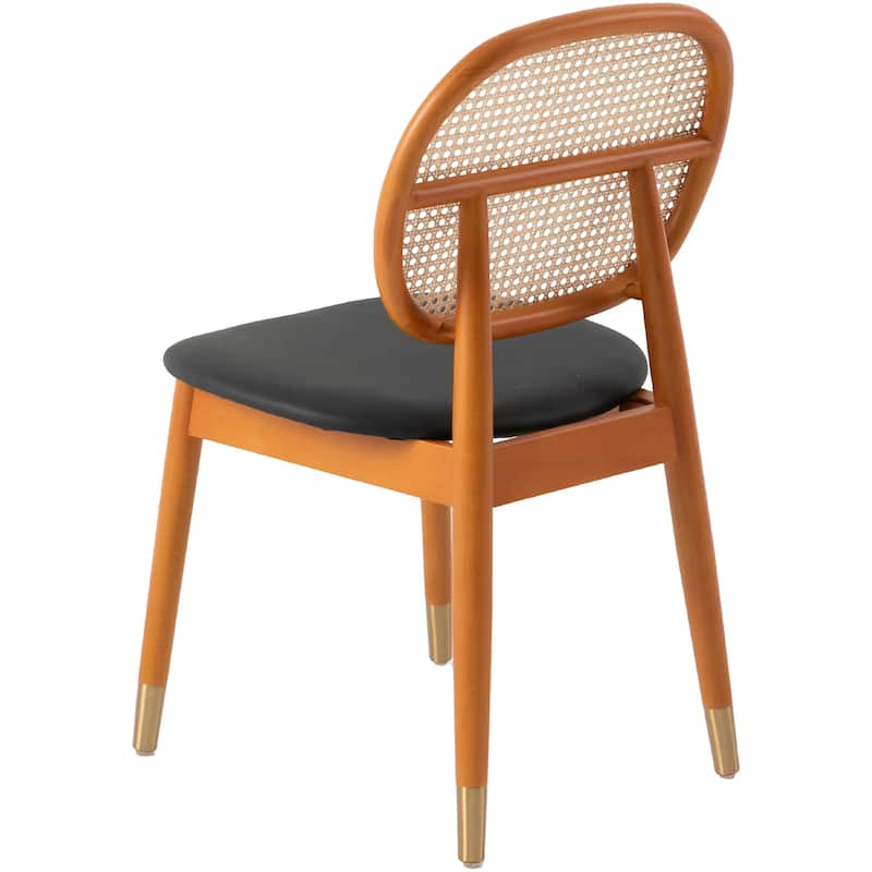 Holbeck Modern Rattan Leather Upholstered Dining Chair with Plush Padding Beech Wood Legs for Stylish Homes Set of 2