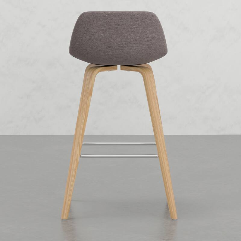 Set of 2 Harvard Bentwood Bar Stools with Curved Back and Upholstered Seat, Mid-Century Modern Design