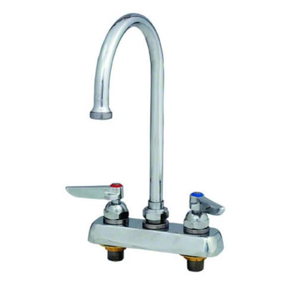 slide 2 of 2, T and S Brass Deck Mounted Workboard Faucet with 4" Centers, 6" Swivel