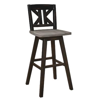 Ati 29 Inch Bar Height Stool Swivel Chairs Set of 2, X Back, Distressed Gray, Black