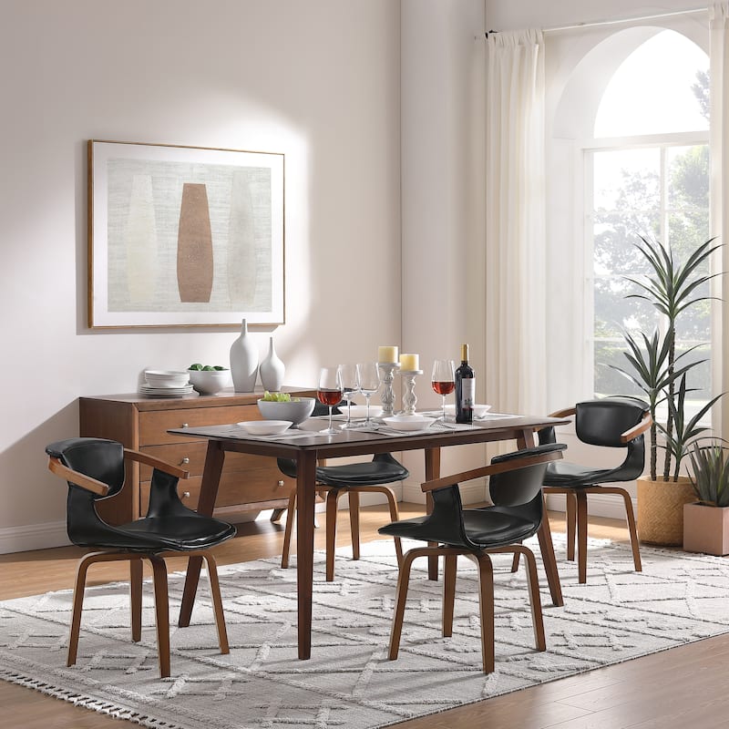 Art Leon Set of 4 Wood and Faux Leather Swivel Chairs - Black