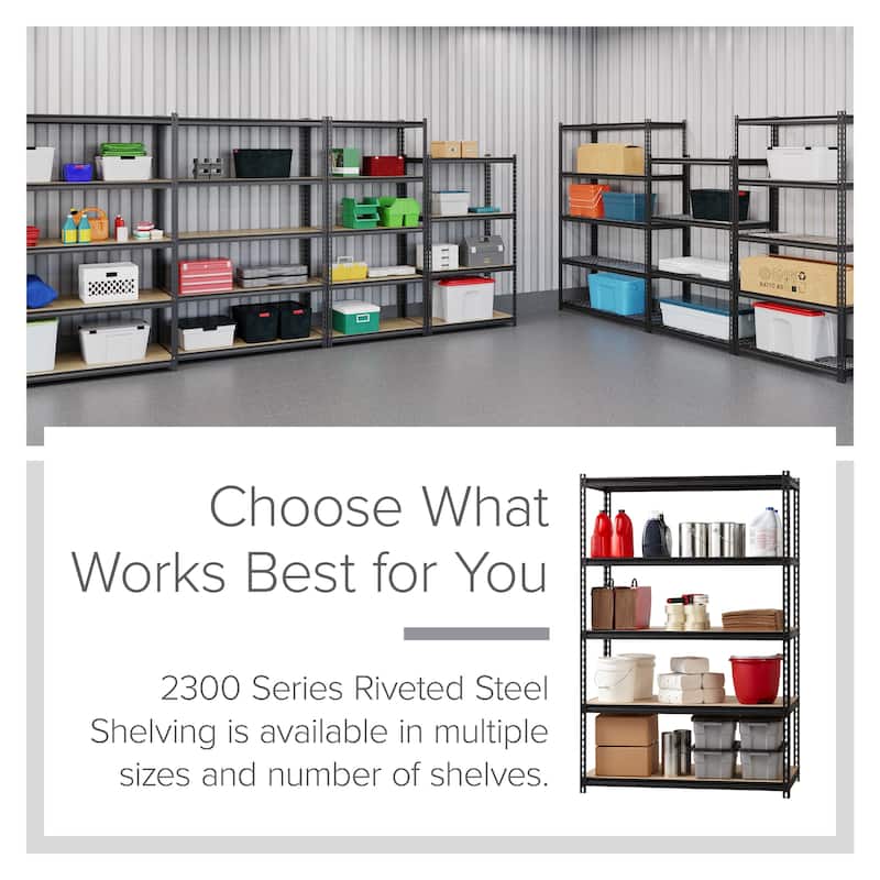 Iron Horse 2300 lb Riveted Shelving, 5-Shelf, 72"Hx48"Wx24"D, Black