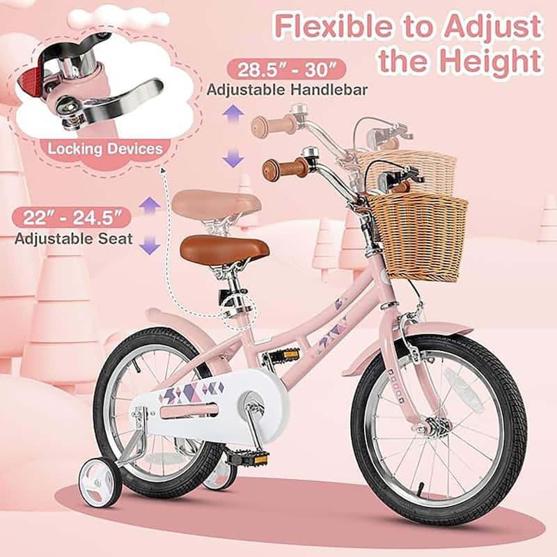 18" Kids Bike w/ Adjustable Height Handlebar Seat & Training Wheels