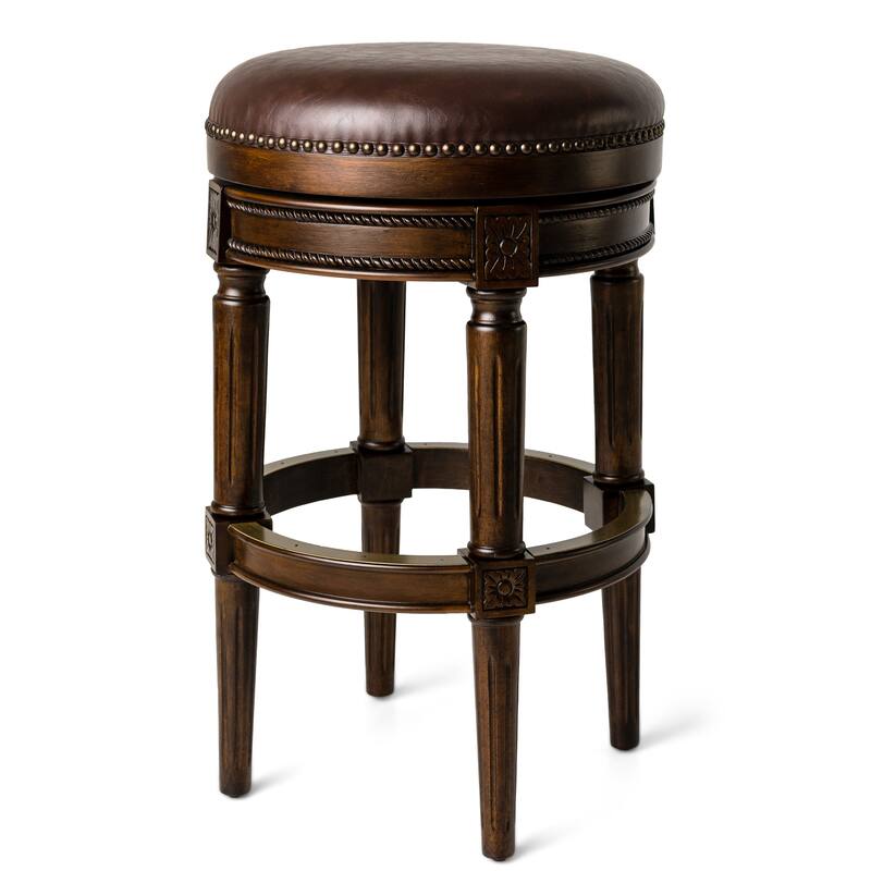Maven Lane Pullman Backless Kitchen Stool - Dark Walnut Vegan Leather - Bar Height
