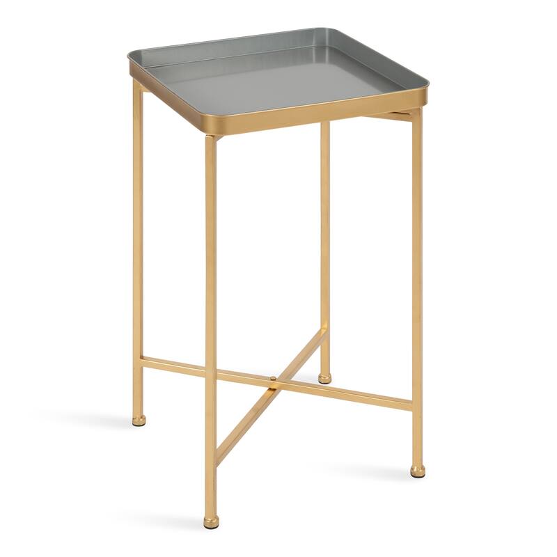 Kate and Laurel Celia Metal Tray Accent Table - 14x14x26 - Gold/Gray