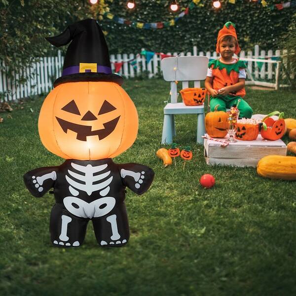 Shop Gymax 5ft Inflatable Capped Pumpkin Skeleton Lantern