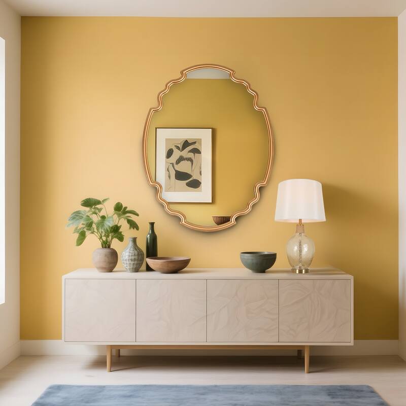 Scalloped Oval Wall Mirror Bathroom Vanity Mirror - 35.4'' H X 27.6" W x 1.2" D