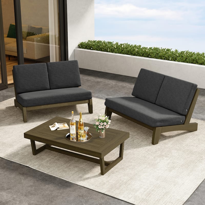Outdoor 3-Piece Armless Lovesaet Sofa Conversation Set with Table
