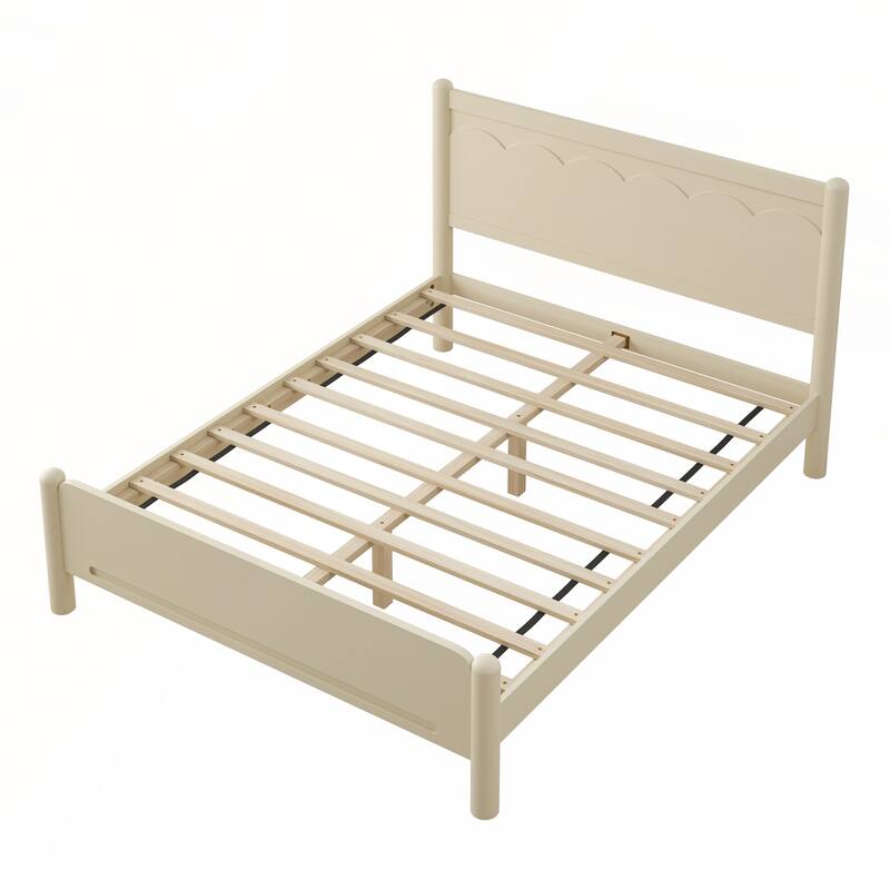 Wood Platform Bed Frame with Headboard and Wooden Slat Support