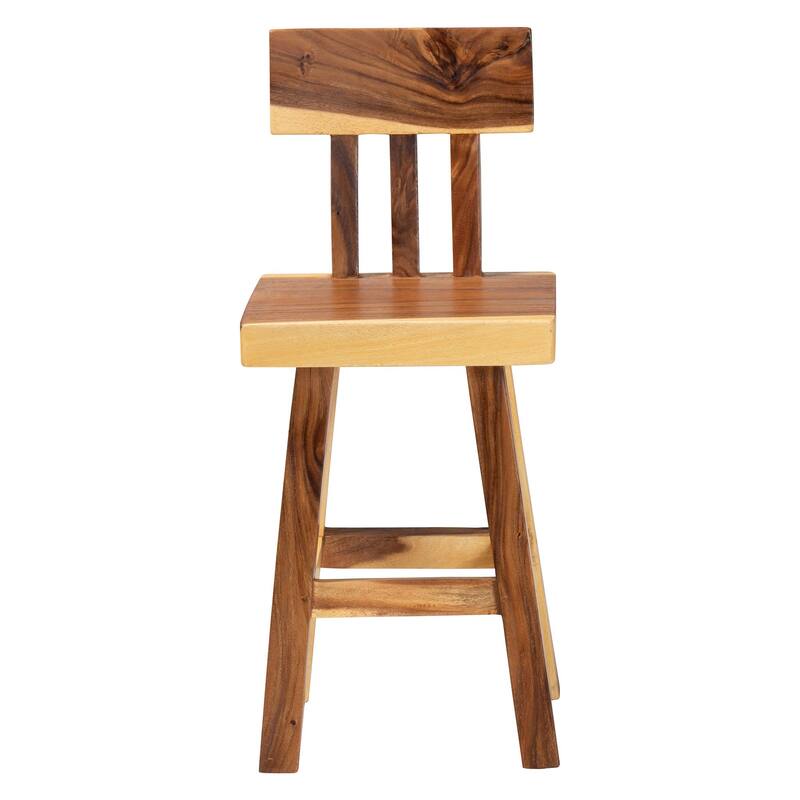 Luli Suar Wood Counter Stool - Handcrafted Solid Wood Stool with Backrest, Rustic Modern Seating for Kitchen or Dining Area