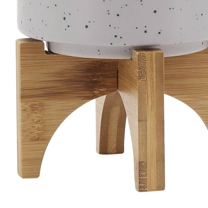 Sagebrook Home Ceramic Planters with Bamboo Stand Indoor/Outdoor
