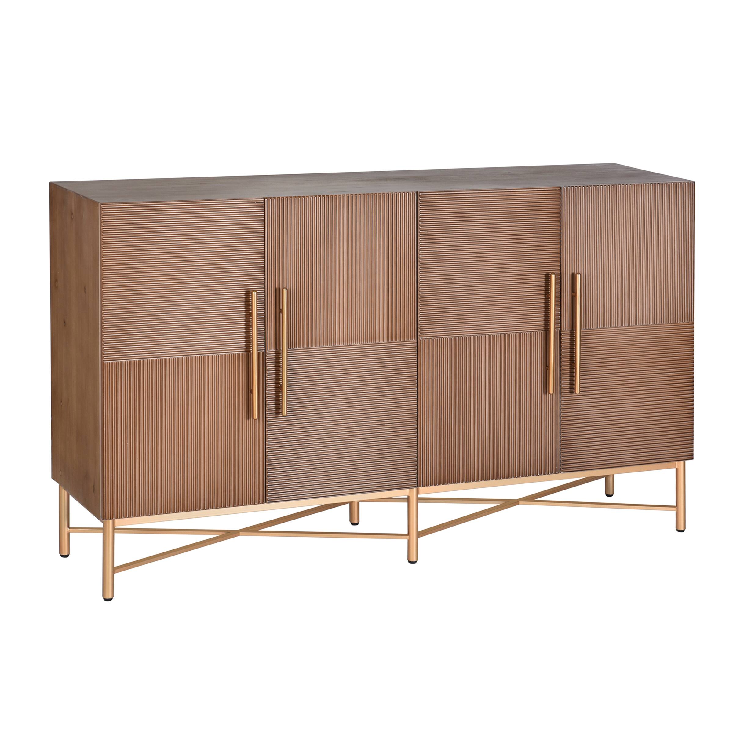 StyleCraft 4-Door Wood Cabinet - Dark Natural & Gold