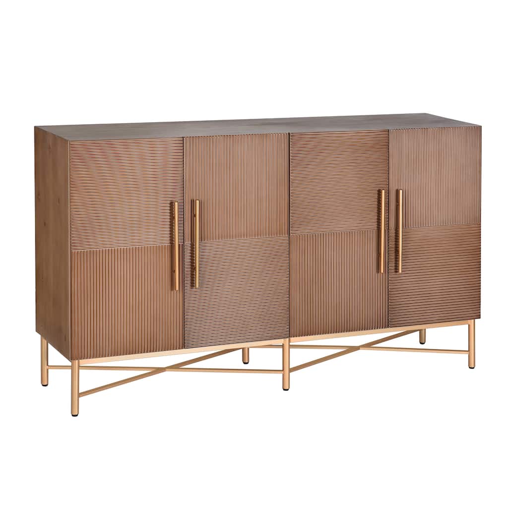 StyleCraft 4-Door Wood Cabinet - Dark Natural & Gold