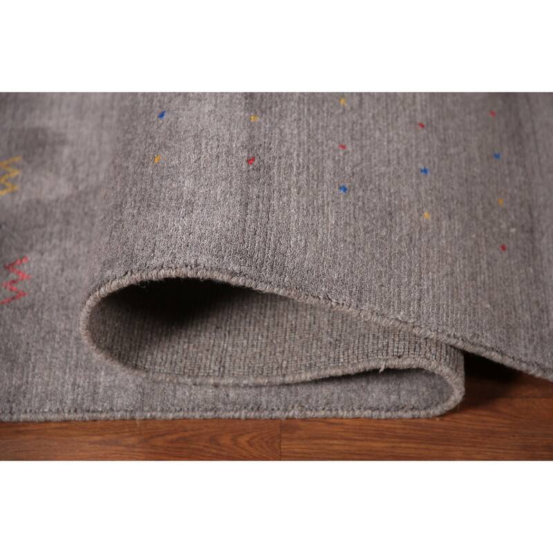 Gray Gabbeh Oriental Area Rug Hand-Knotted Wool Carpet - 9'4" x 12'2"