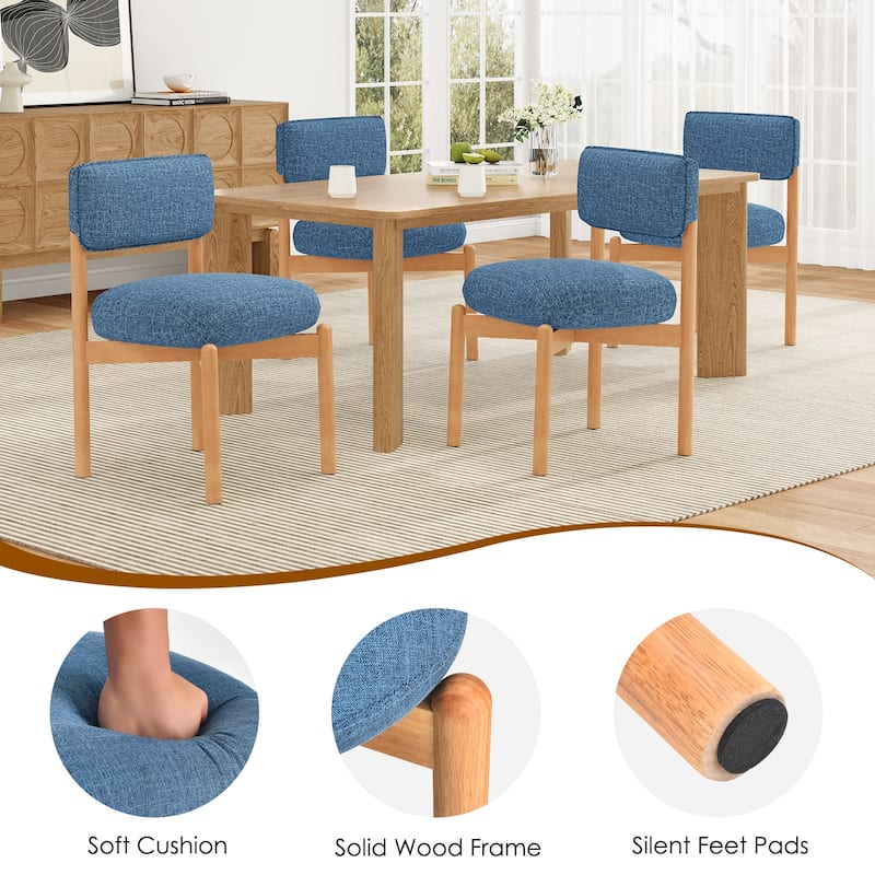 Modern Wooden Blended Linen Dining Chair (Set of 2)