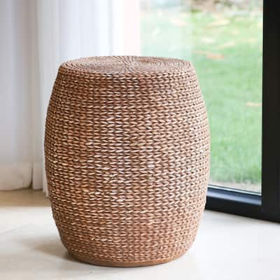 Christopher Knight Home - Elysia Patio Magnesium Oxide Drum Side Table with Durable Straw Weave Texture