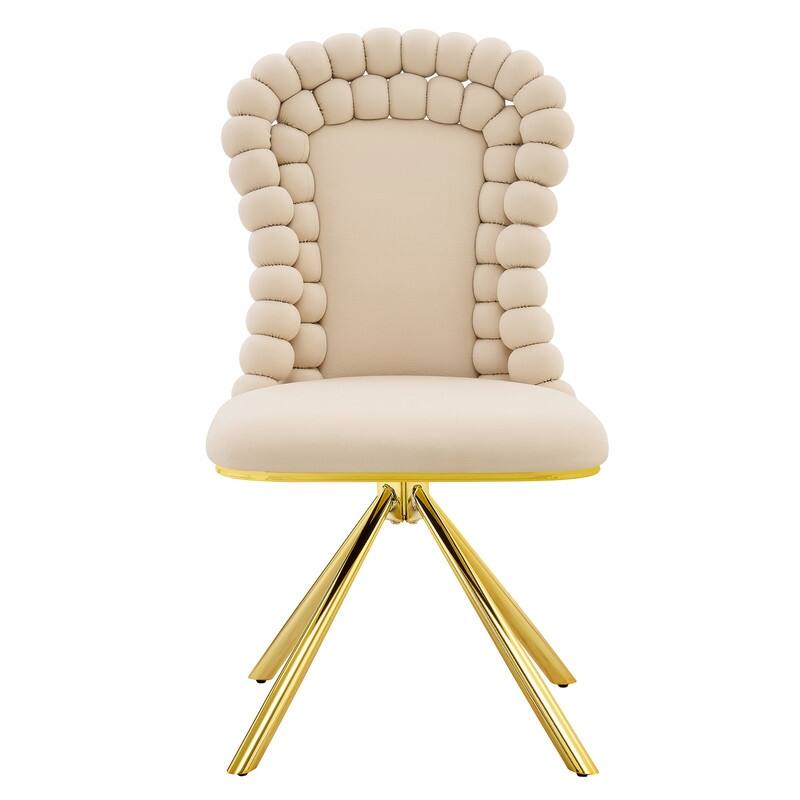 Set of 2 Modern Velvet Dining Chairs with Bubble Bead Back & Gold Legs