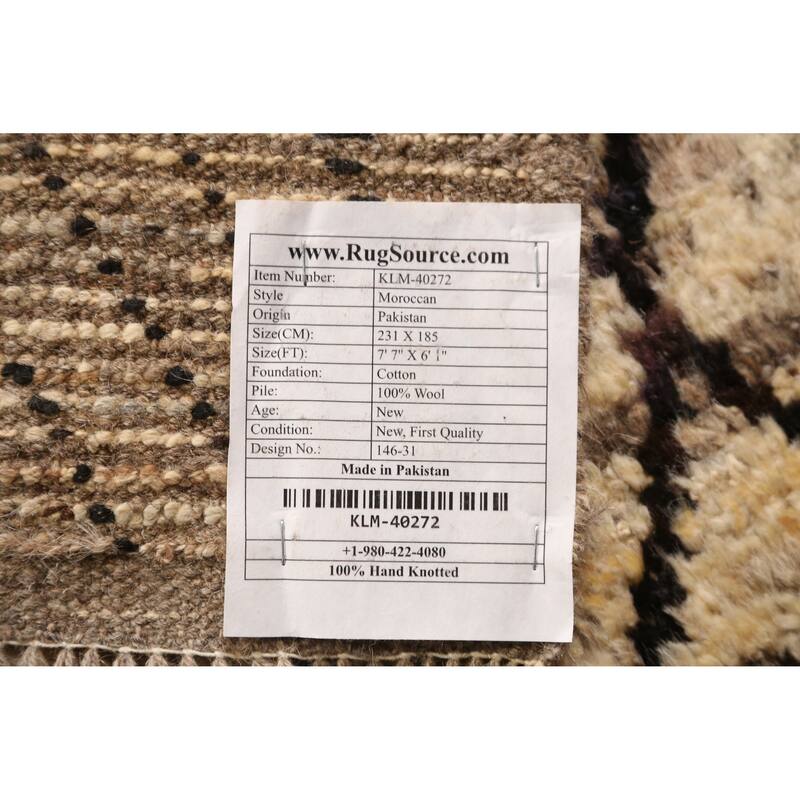 Geometric / Modern Moroccan Oriental Rug Handmade Beige Wool Carpet - 6'1" x 7'7"