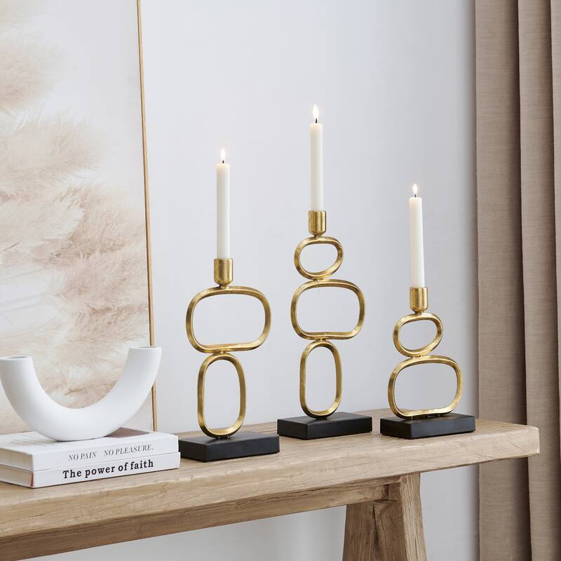 Geometric Taper Candlestick Candle Holders - 15" - Gold and Black - Set of 3