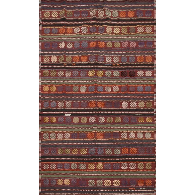 Hand Woven Oriental 100% Wool Carpet Southwestern Tribal Multi-Colored Kilim Area Rug - 10' 2'' X 6' 4''