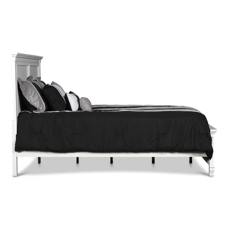 Umi Full Size Bed, Classic Panel Design with Molded Details, White Wood