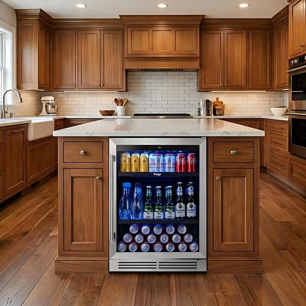 slide 2 of 13, Yeego 23.4 Inch Beverage cooler 140 Can Can Built-in/ Freestanding Beverage Refrigerator - 24 inch 24 inch - Silver